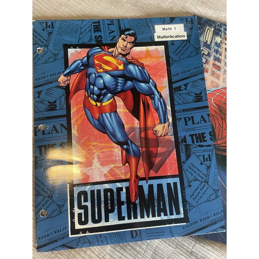 Vintage Y2K Marvel DC Superman Spiderman School Binder Folders Comics